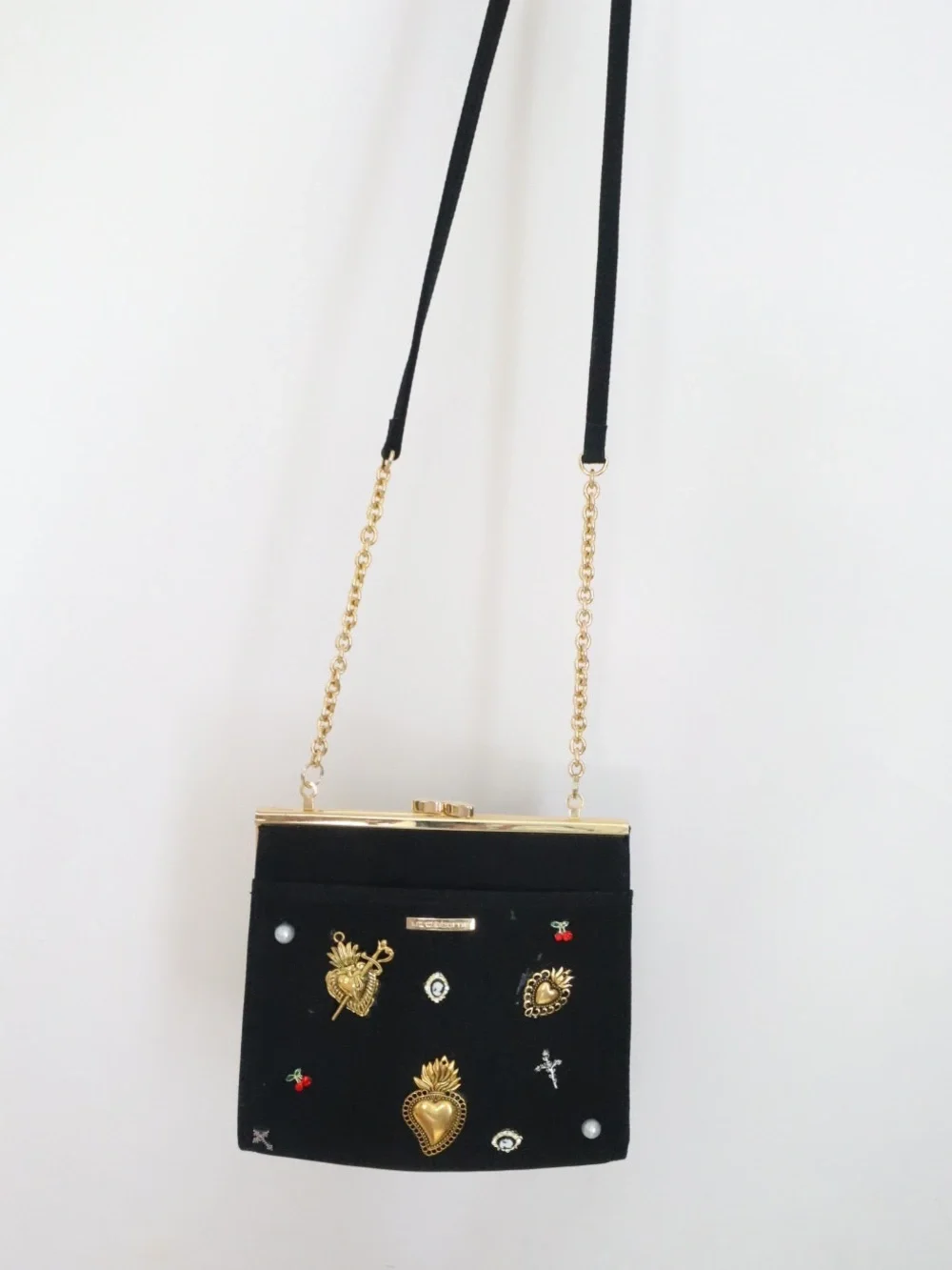 Liz Claiborne Black Embellished Shoulder Purse with Gold Accents